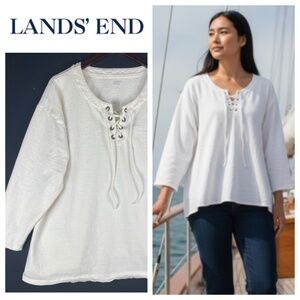 Lands End Sz 2X 3X 20W 22W Top Tunic Shirt White Lace Up Nautical